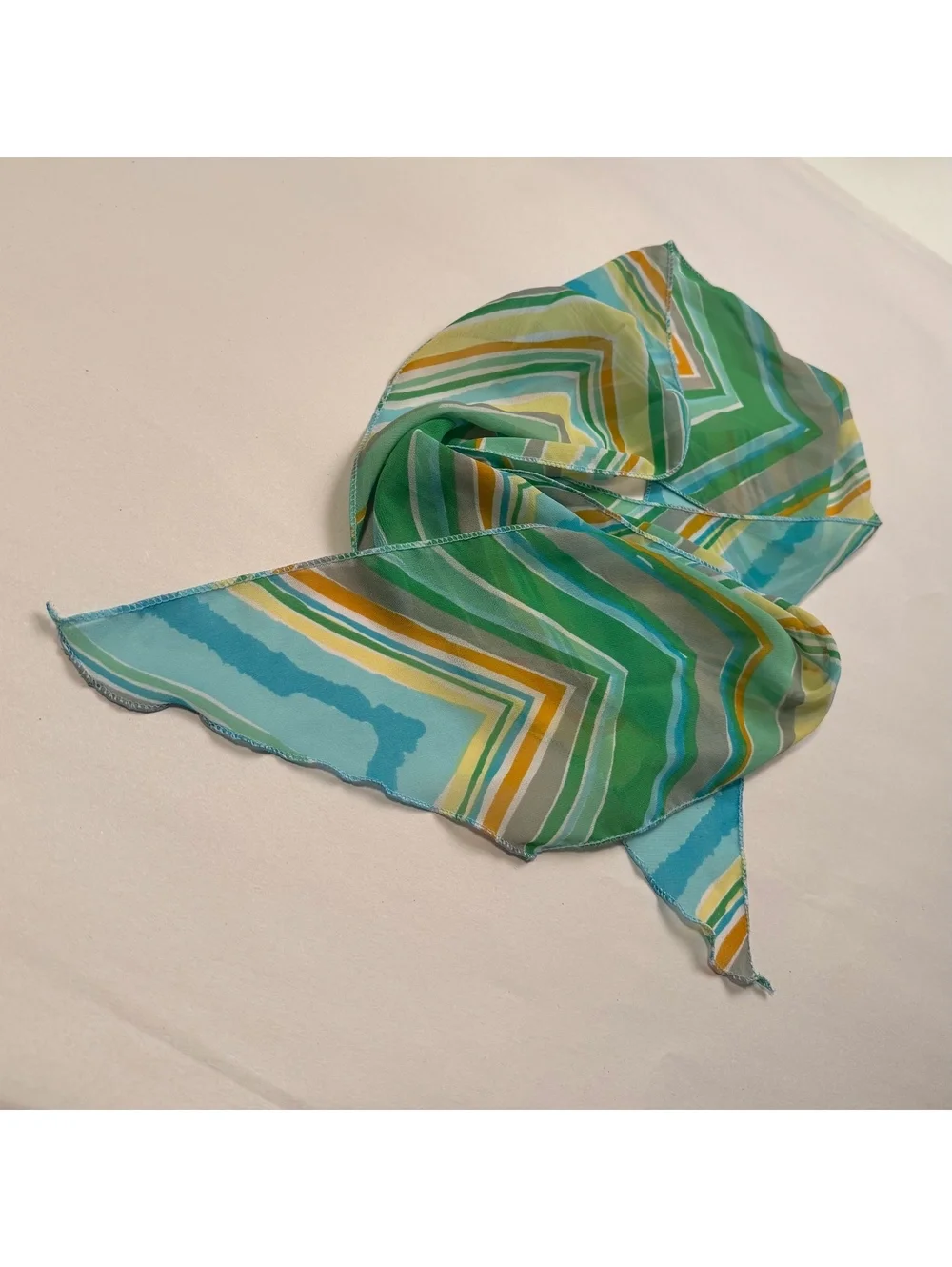 Y2K Sheer Chevron Scarf Blue Green Yellow Neck Scarf Headband